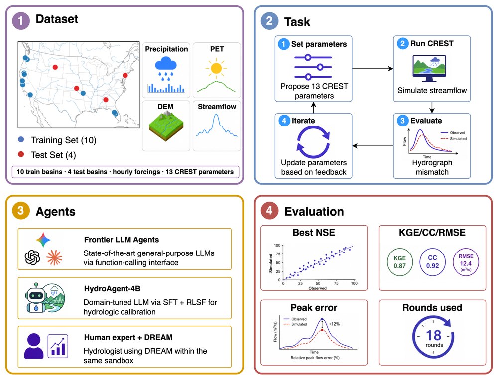 HydroAgent: Closing the Gap Between Frontier LLMs and Human Experts in Hydrologic Model Calibration via Simulator-Grounded RL