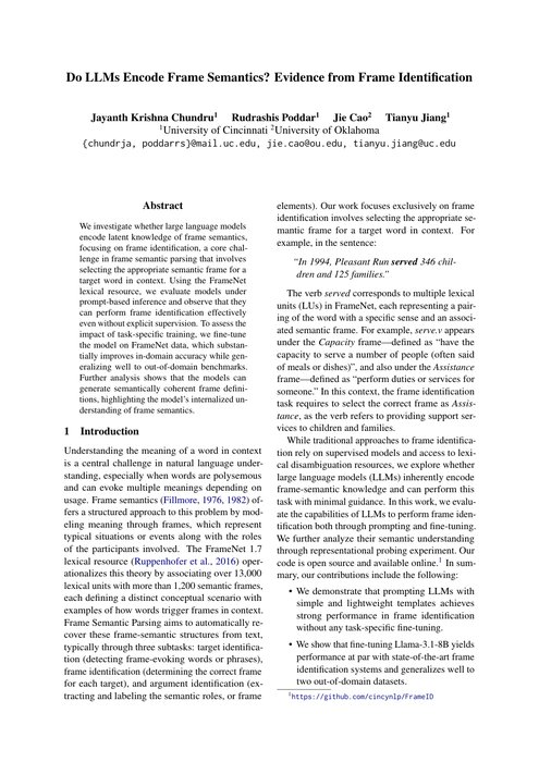 Do LLMs Encode Frame Semantics Evidence from Frame Identification