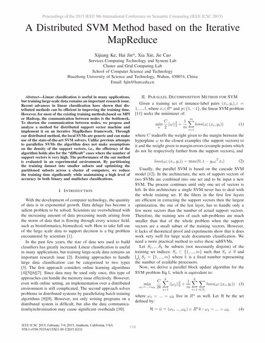 A Distributed SVM Method Based on the Iterative MapReduce